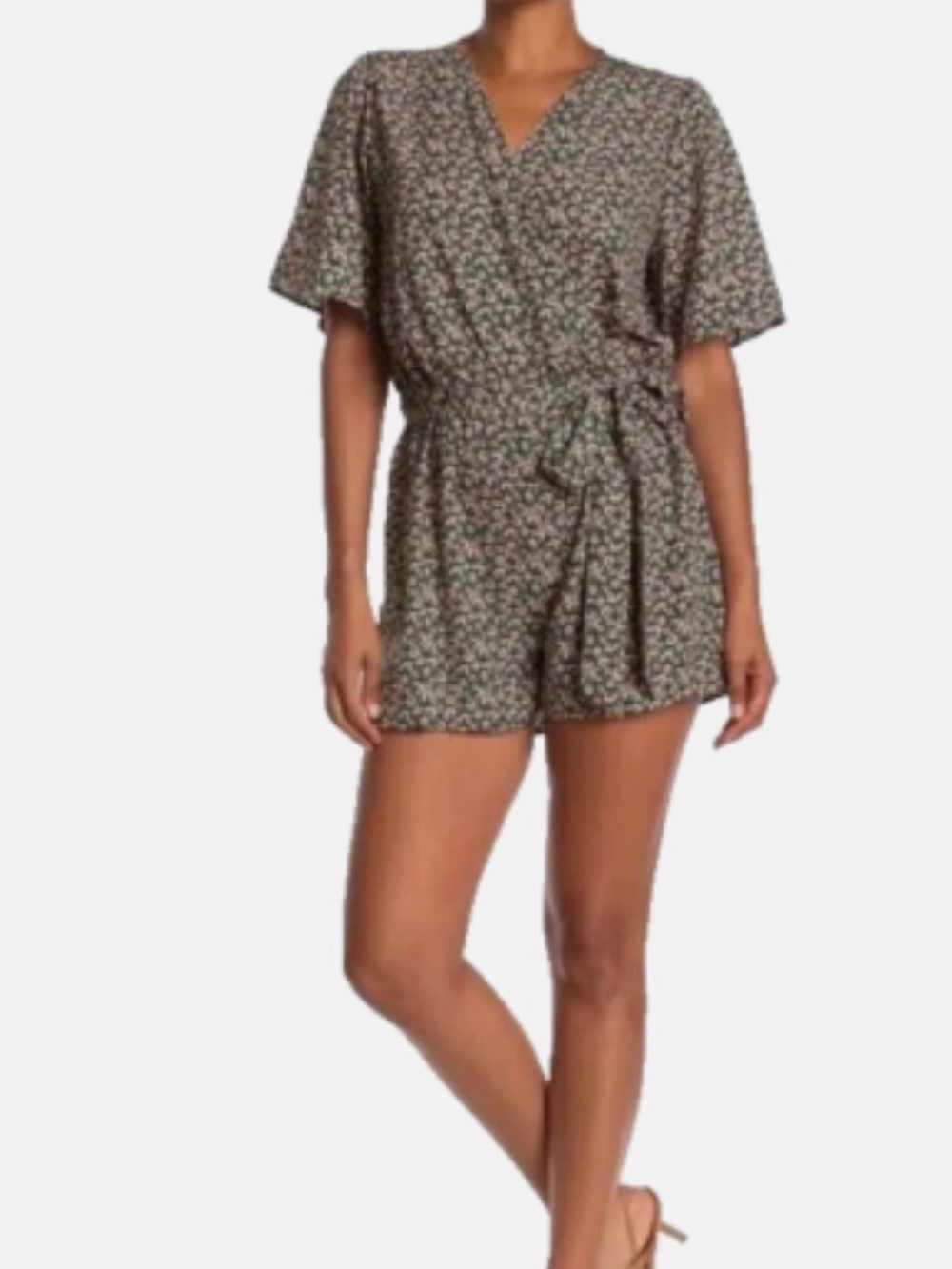 West Kei Olive Green Floral Wrap Romper